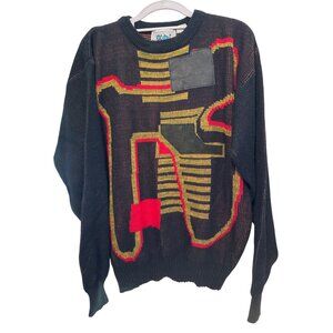 Vintage Henri Valdise Men's Sweater Size XL Leather Patches